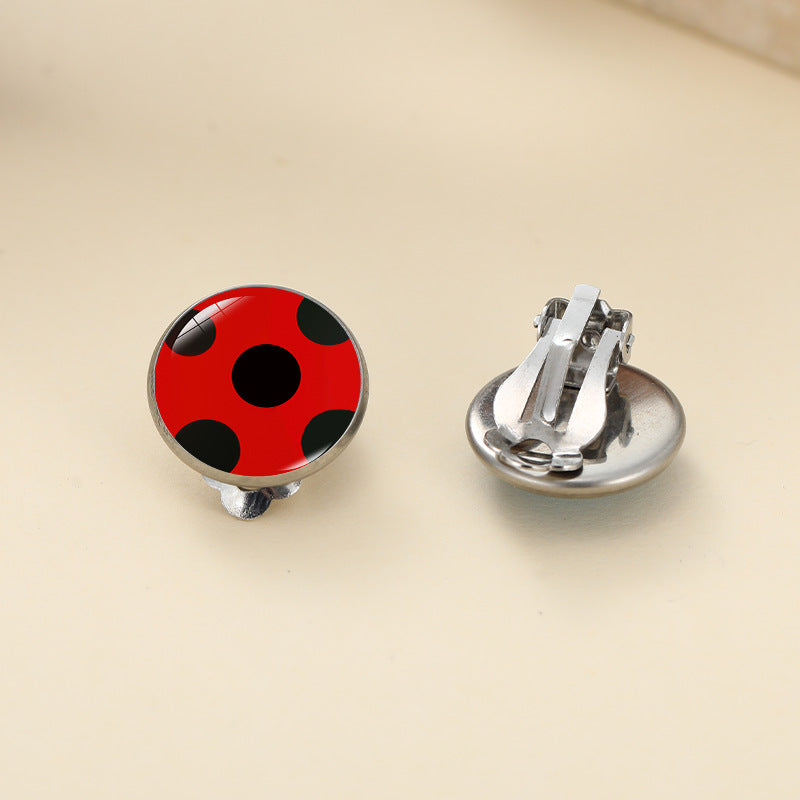 Wholesale Round Polka Dot Cartoon Anime Ladybug Bear Paw Print Alloy Ear Clip Earrings