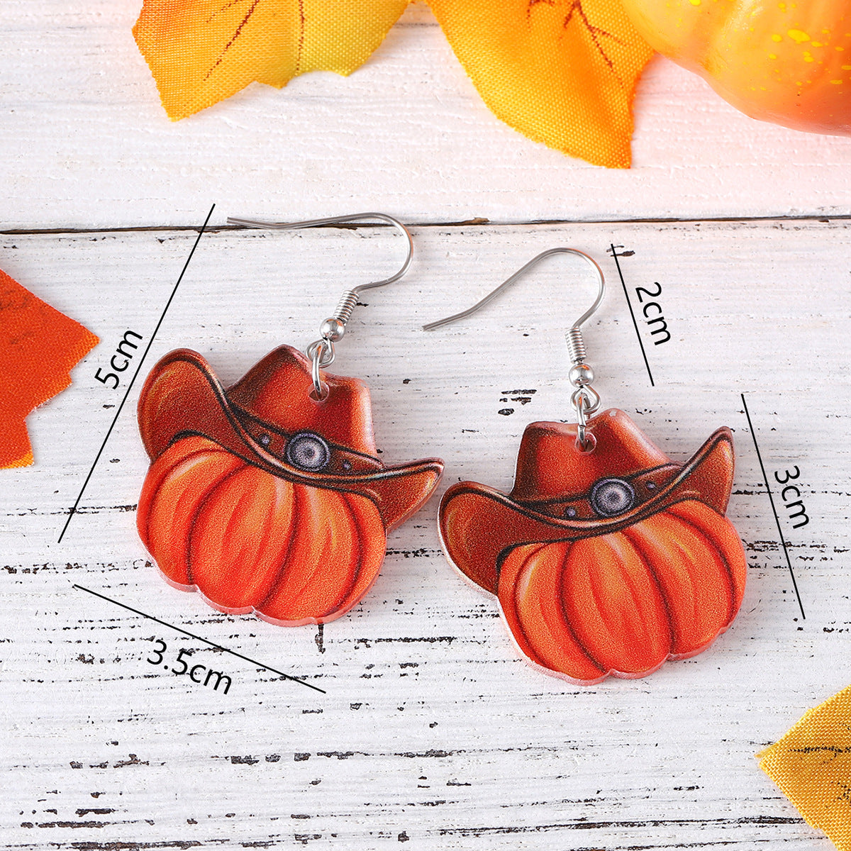 Wholesale Autumn Thanksgiving Western Cowboy Hat Pumpkin Pendant Acrylic Earrings ACC-ES-ChuLian091