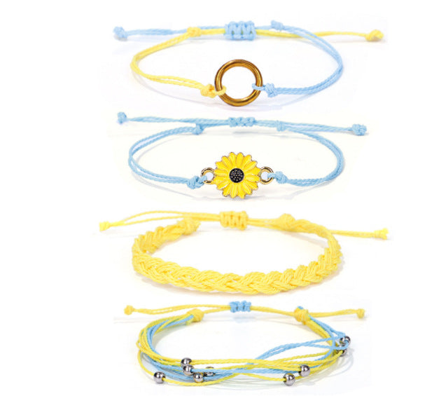 Wholesale Waterproof Wax Thread Handmade Knitted Sunflower Bracelet