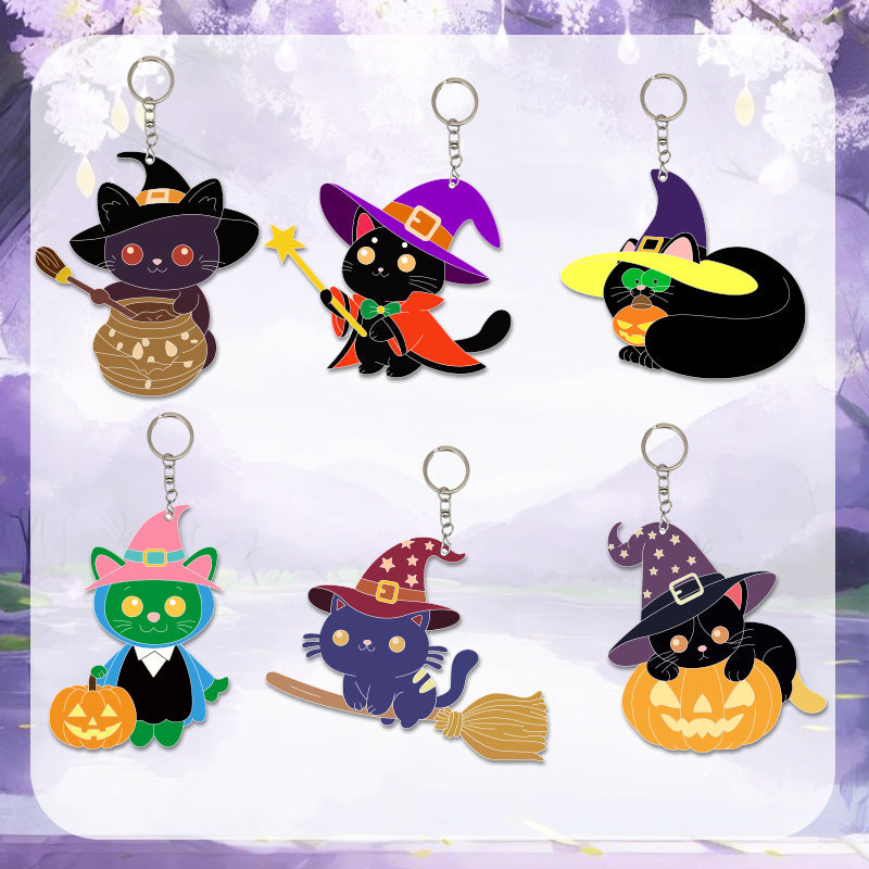 Wholesale  Cat Pumpkin Wooden Keychain Pendant Fall Party Favor Gift Car Key Accessory