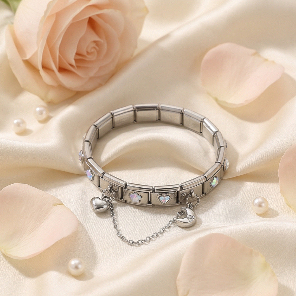Wholesale Stainless Steel DIY Module Bracelet Set with Star and Heart Pendants,  Fashion Jewelry Accessory for Crafting or Everyday Wear
