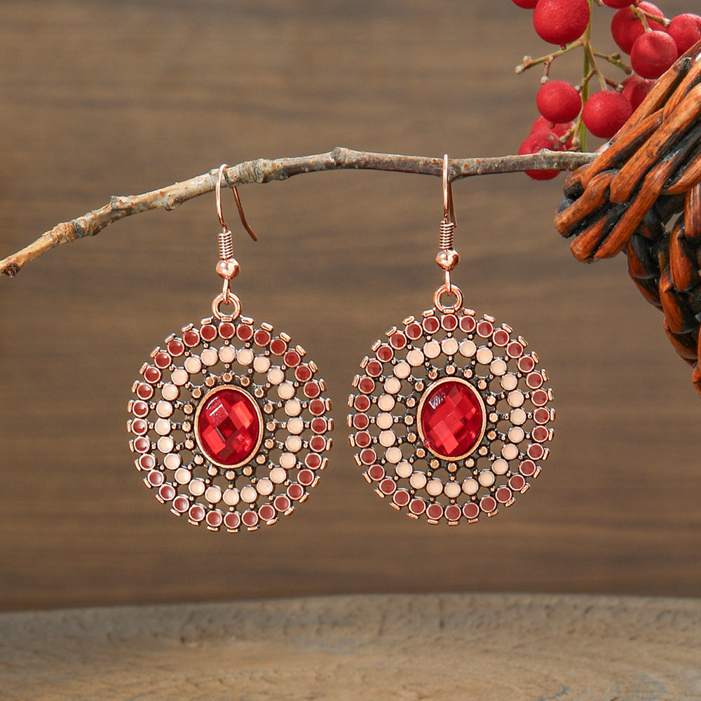 Wholesale Chinese Style Red Tassel Earrings Retro Medieval Festive Jewelry Accessory
