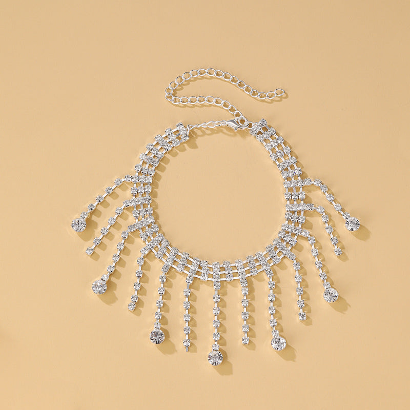 Wholesale Rhinestone Tassel Double-Layer Drop-Shaped Pendant Anklet