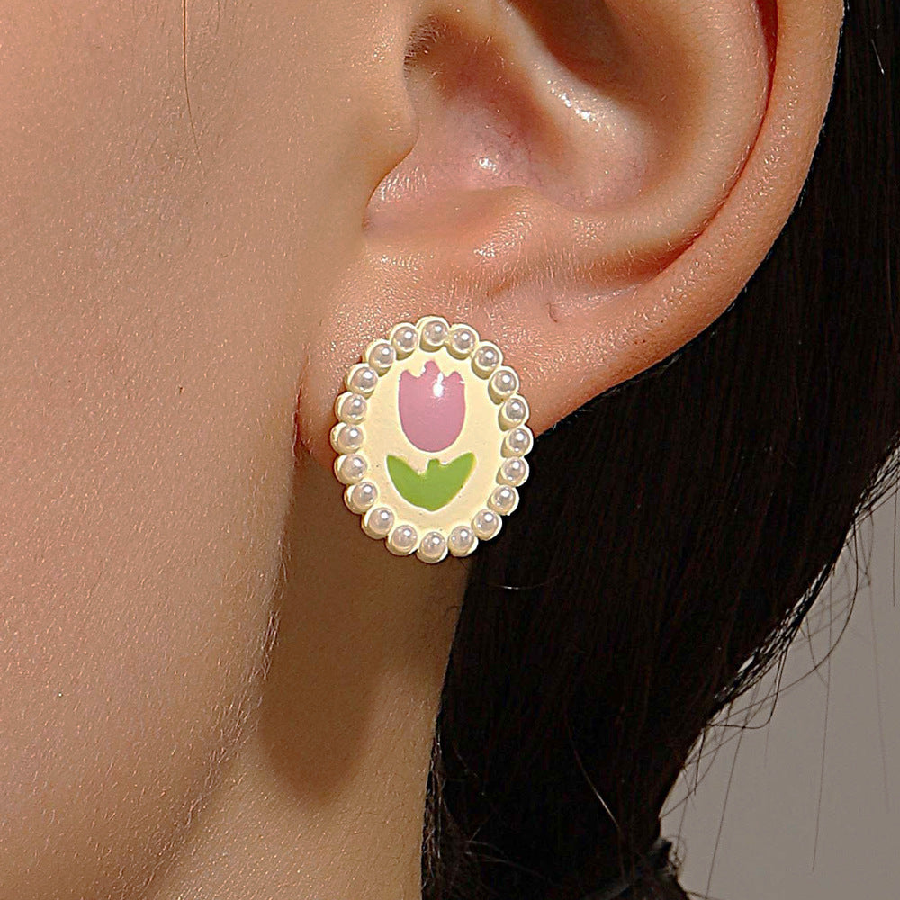 Wholesale Pearl Rose Flower Earrings Love Tulip Earrings ACC-ES-QW014