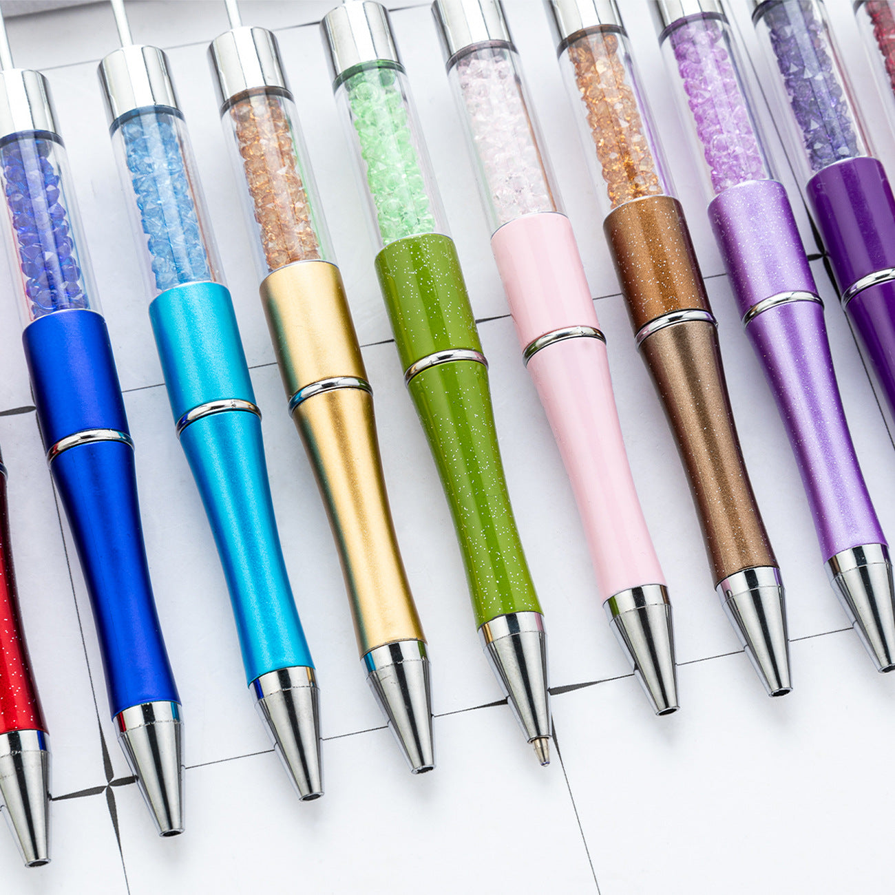 Wholesale DIY Crystal Beadable Pens Multi-Color Rotating Plastic Pen