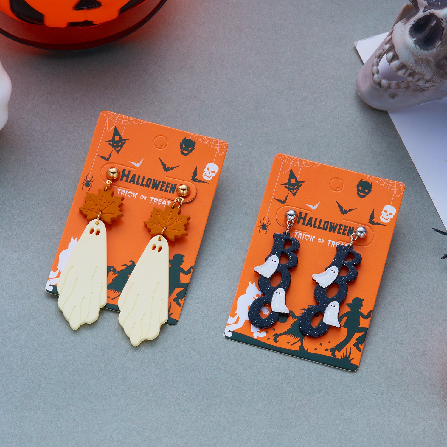 Wholesale Acrylic  BOO Ghost Earrings Party Fashion Accessory Boutique Resale