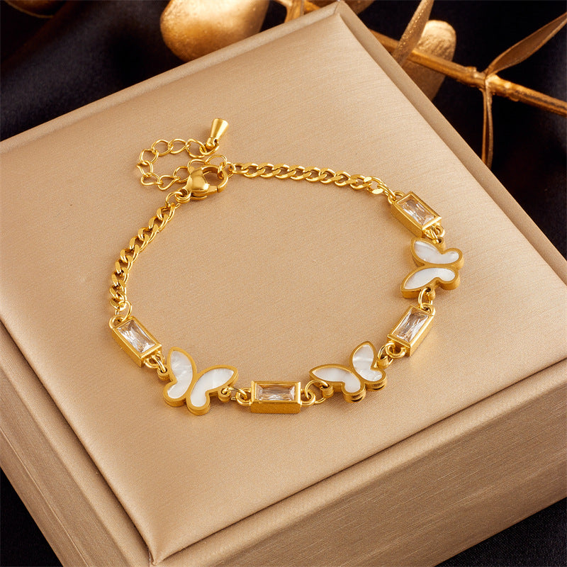 Wholesale Gold Butterfly Pearl Flower Diamond Bracelet ACC-BT-QianYue004