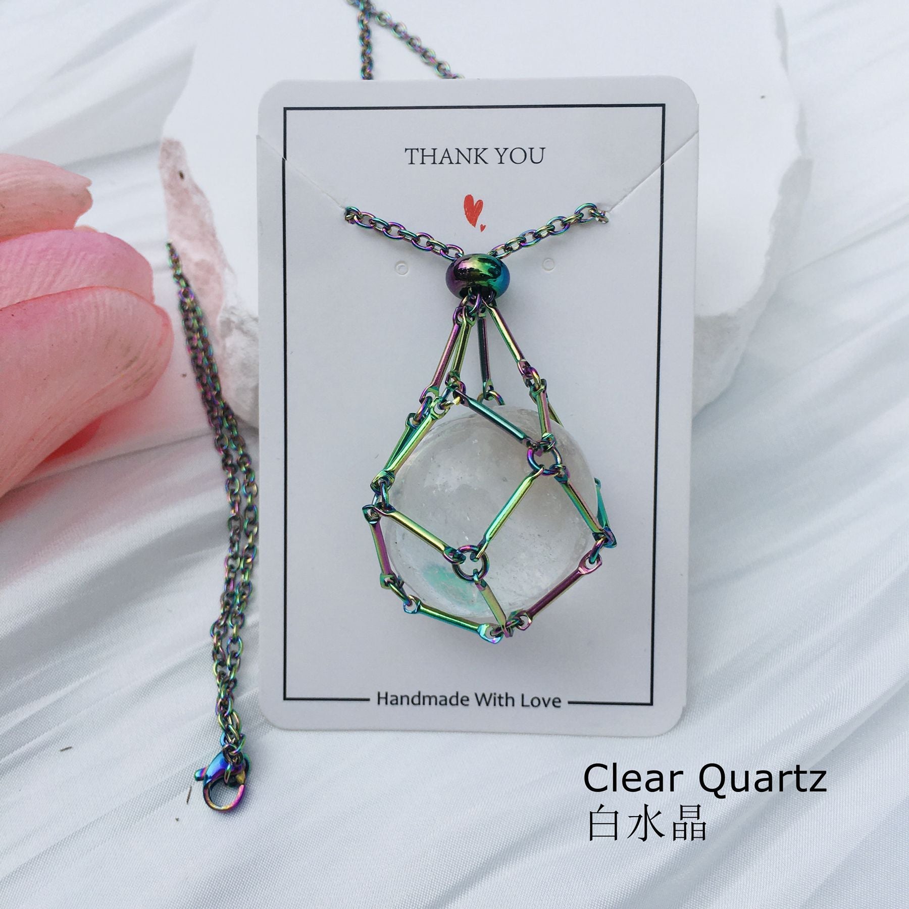 Wholesale Crystal Natural Stone Electroplated Color Bamboo Adjustable Metal Mesh Necklace ACC-NE-RongGuan002