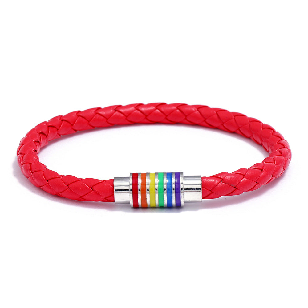 Wholesale Gay Braided Cowhide Bracelet Rainbow Colorful Magnetic Buckle Bracelet Miyuki ACC-BT-Saih011