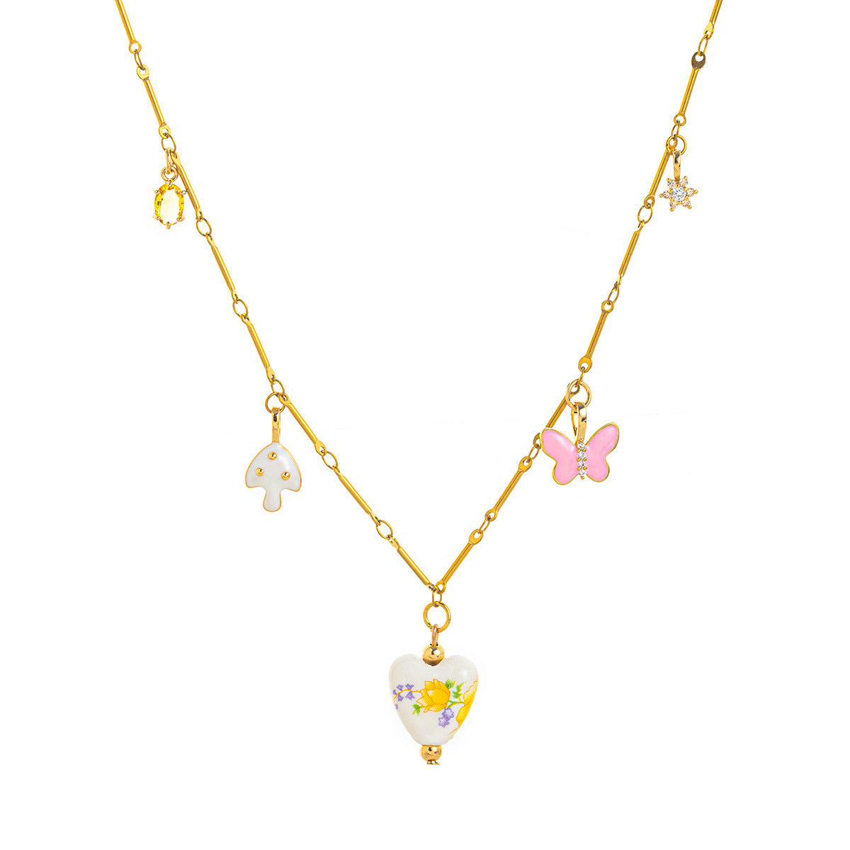 Wholesale copper love five-pointed star butterfly zircon chain necklace