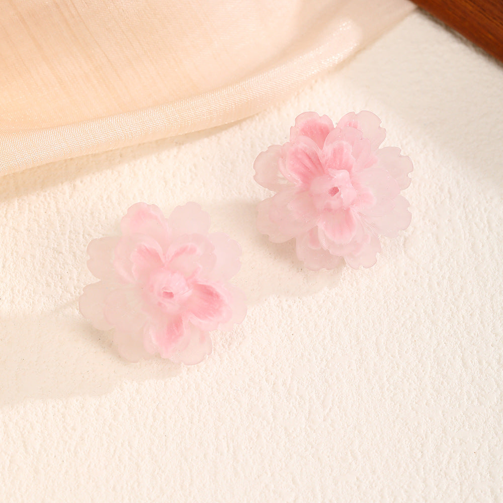 Wholesale Cute pink resin flower earrings