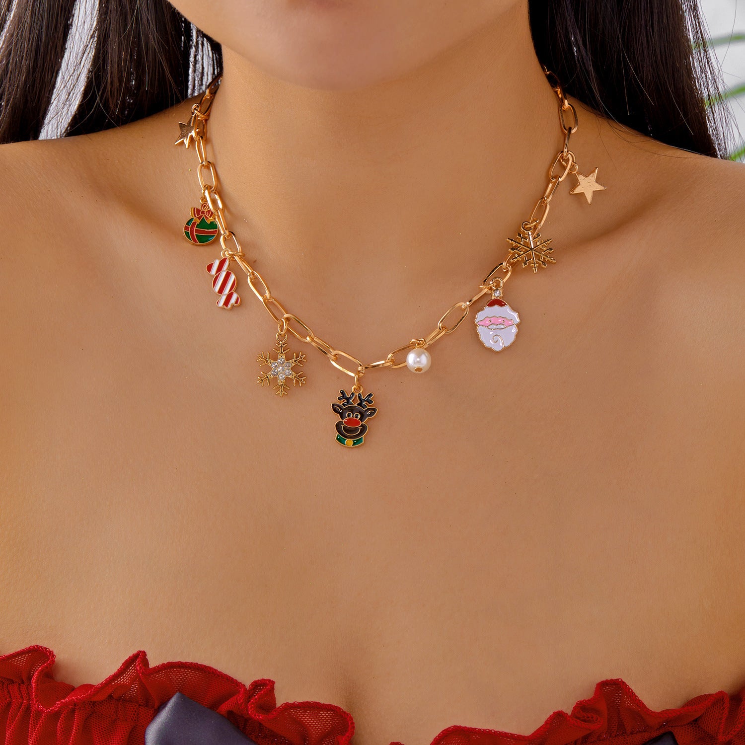 Wholesale Gingerbread Man Christmas Tree Snowman Necklace Bracelet Set