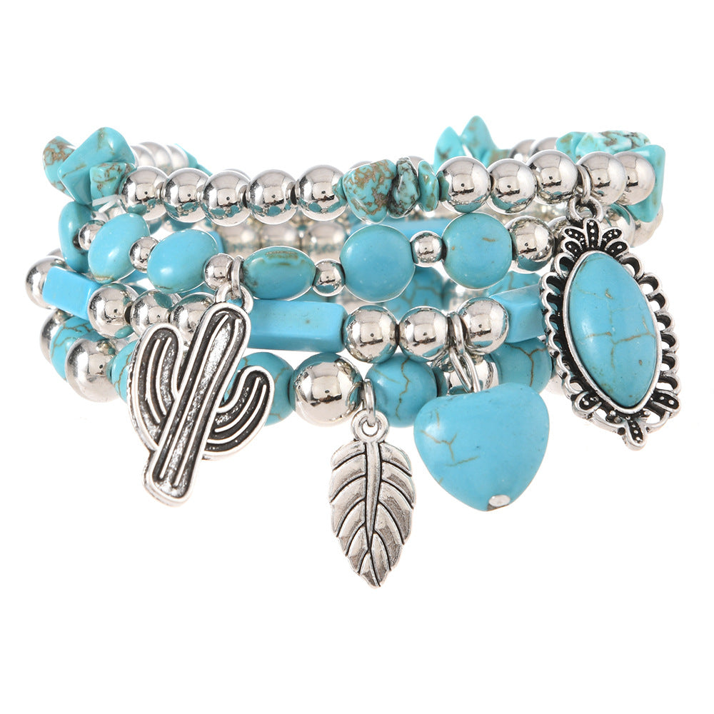 Wholesale Bohemian Style Beaded Bracelet Leaf Love Turquoise Fashion Combination Hot Selling Bracelet