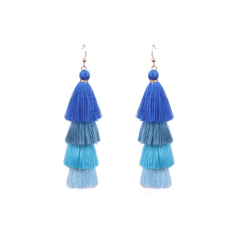 Wholesale Bohemian Tassel Earrings Long Color Matching Multi Layer Fashion Accessory