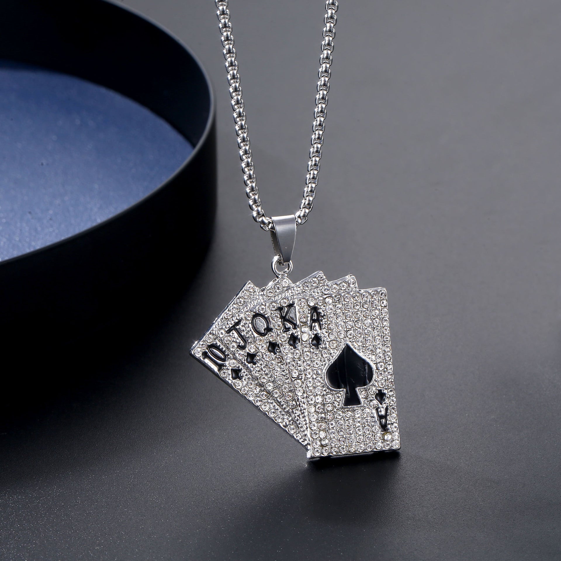 Wholesale full diamond playing card jewelry  necklace