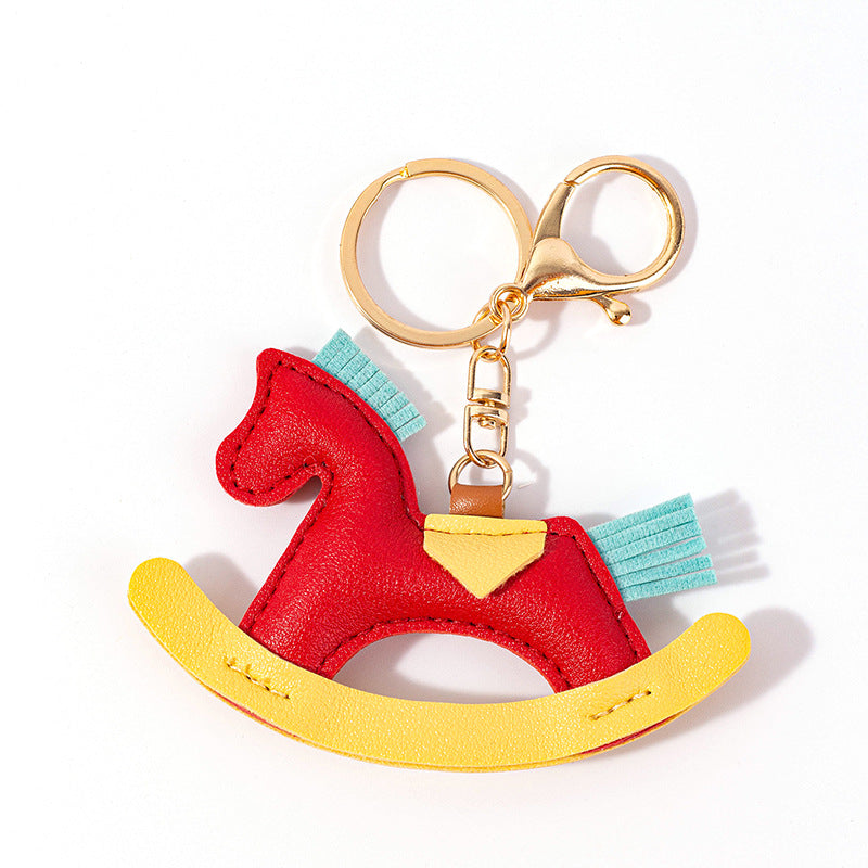 Wholesale Cute  Handmade Rocking Horse Leather Cotton Pendant Keychain