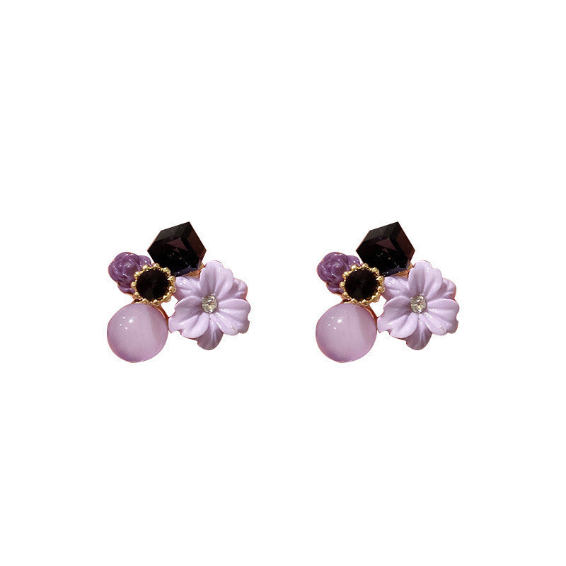 Wholesale Purple Crystal Flower Earrings ACC-ES-LanXiu001