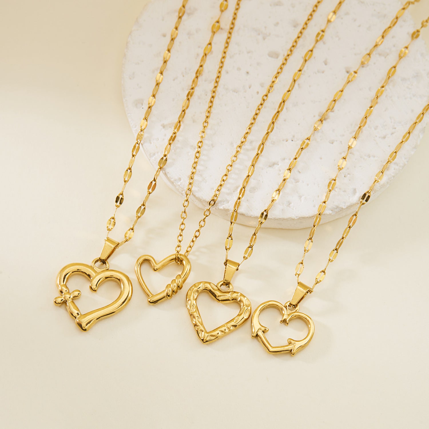 Wholesale  Stainless Steel Hollow Heart-shaped Love Bow Pendant Necklace