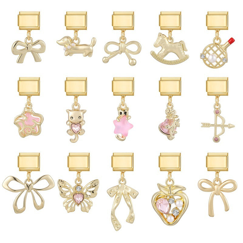 Wholesale Gold Bow Dog Pendant DIY Bracelet - Chic Fashion Accessory Gift