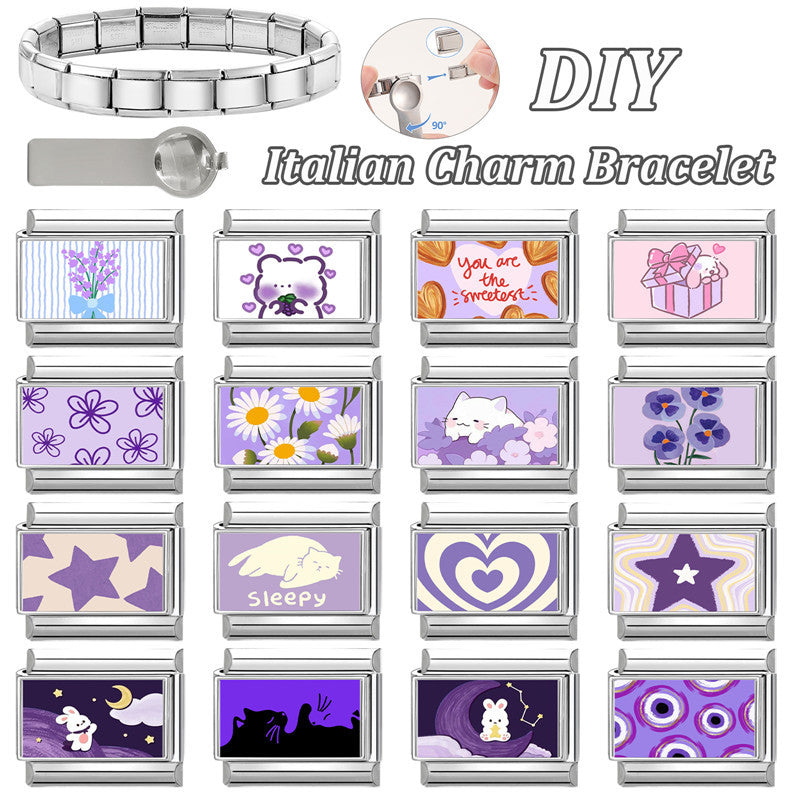 Wholesale Hearts and Love Italian Charms flowers DIY  Single Section Creative Stainless Steel Composable Bracelet