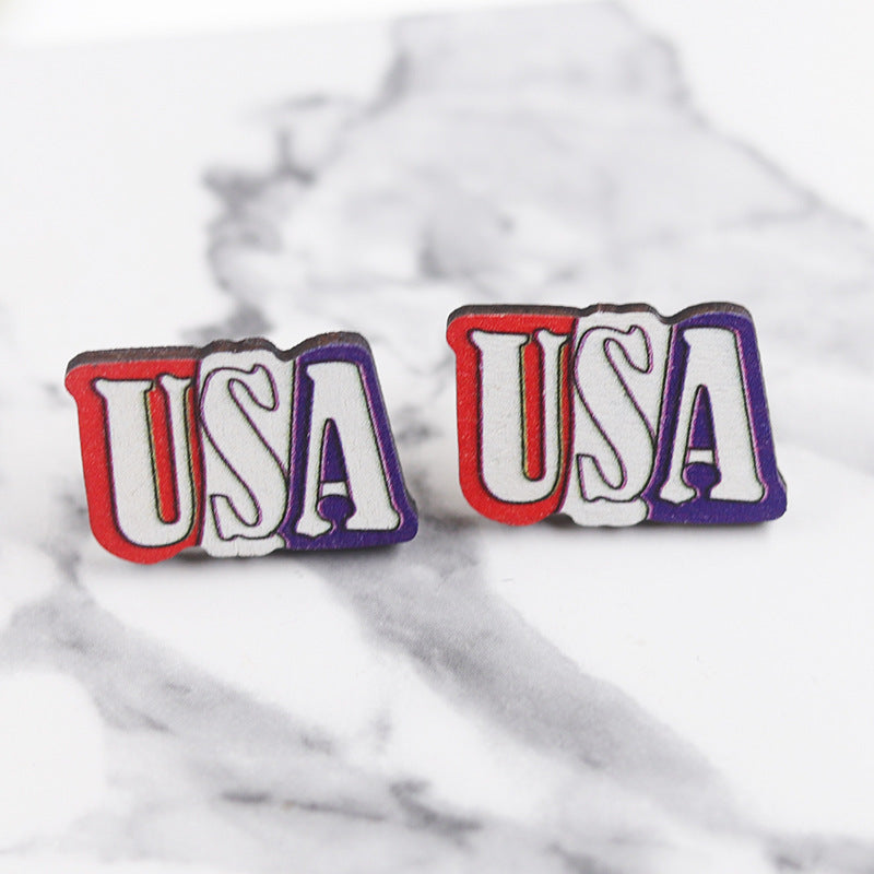 Wholesale  National Day USA dwarf Eagle rocket cute small ear studs wooden ear studs
