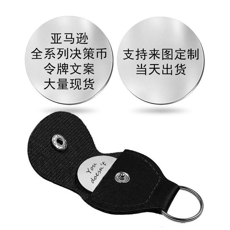 Wholesale Cute Titanium Steel Wedding Lucky Charm Coin Keychain Gift With Leather Bag For Boutique Resale