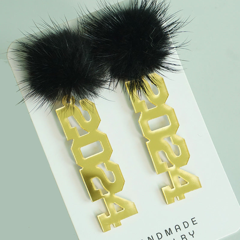 Wholesale 2 Pairs/pack 2024 Graduation Season Bachelor's Cap Multi-layered Tassel Pom Pom Acrylic Earrings ACC-ES-HY075