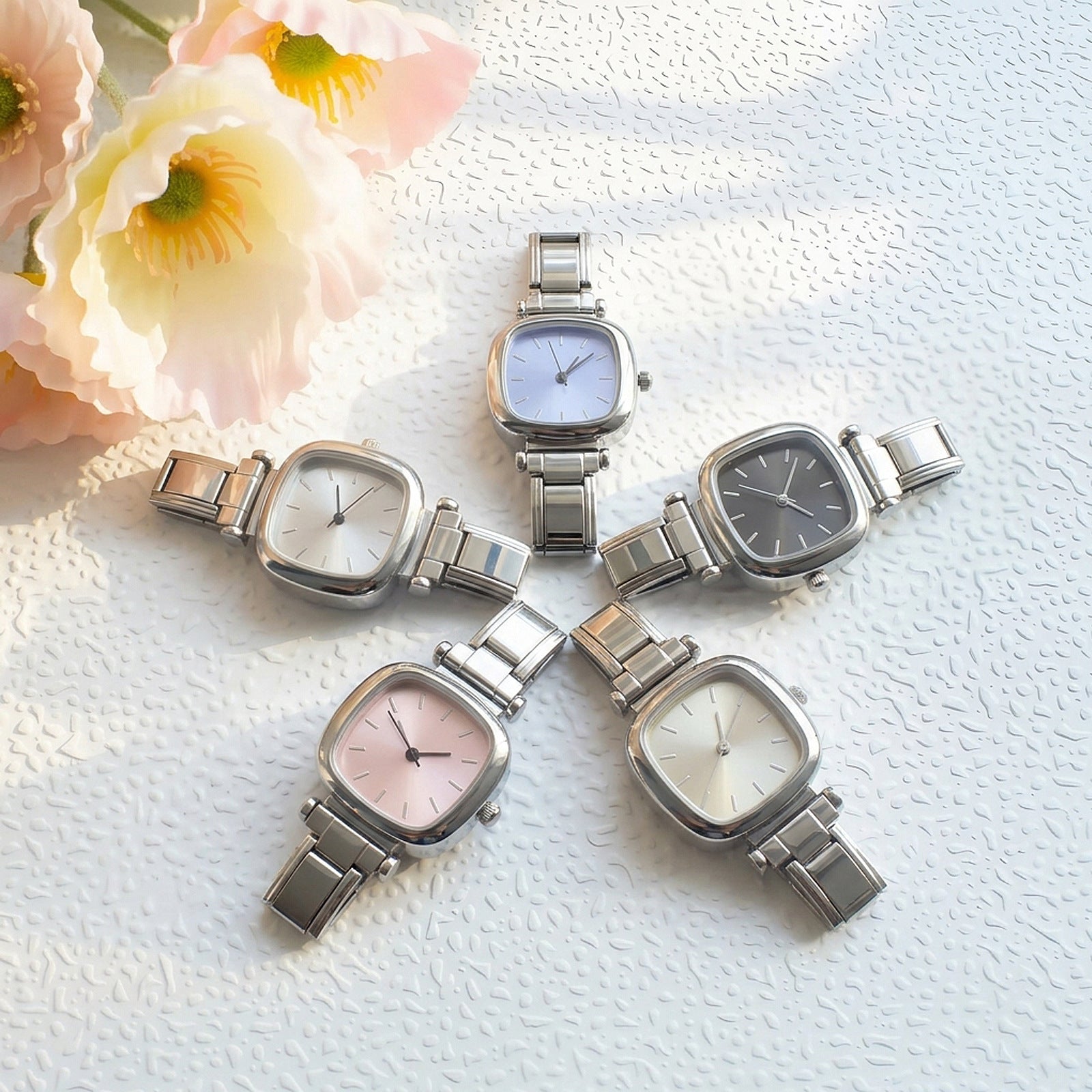 Wholesale Chic Square Stainless Steel Watch Face Connector For DIY Detachable Elastic Bracelet Making Jewelry Accessory