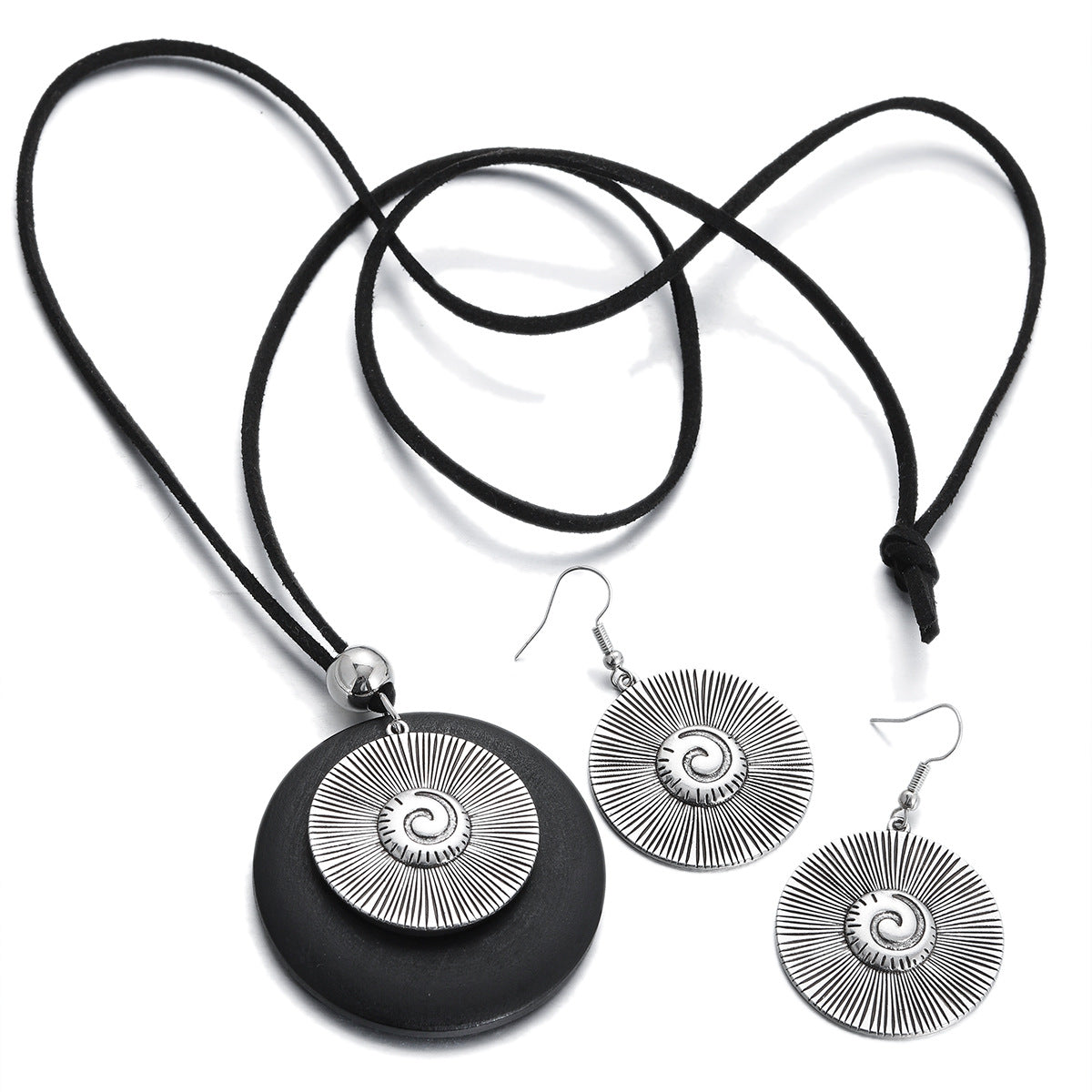 Wholesale Ethnic Style Geometric Earrings with Alloy and Black Wood Wool Chain Everyday Jewelry Accessory