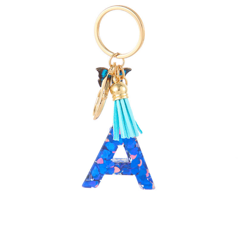 Wholesale Resin blue heart butterfly letter keychain