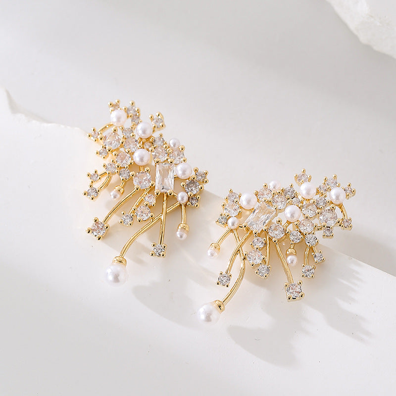 Wholesale Light Luxury Copper Plated Real Gold Silver Needle Earrings