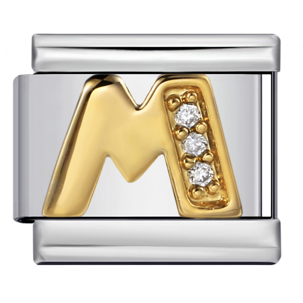 Wholesale  Italian module  stainless steel with diamond letters DIY bracelet