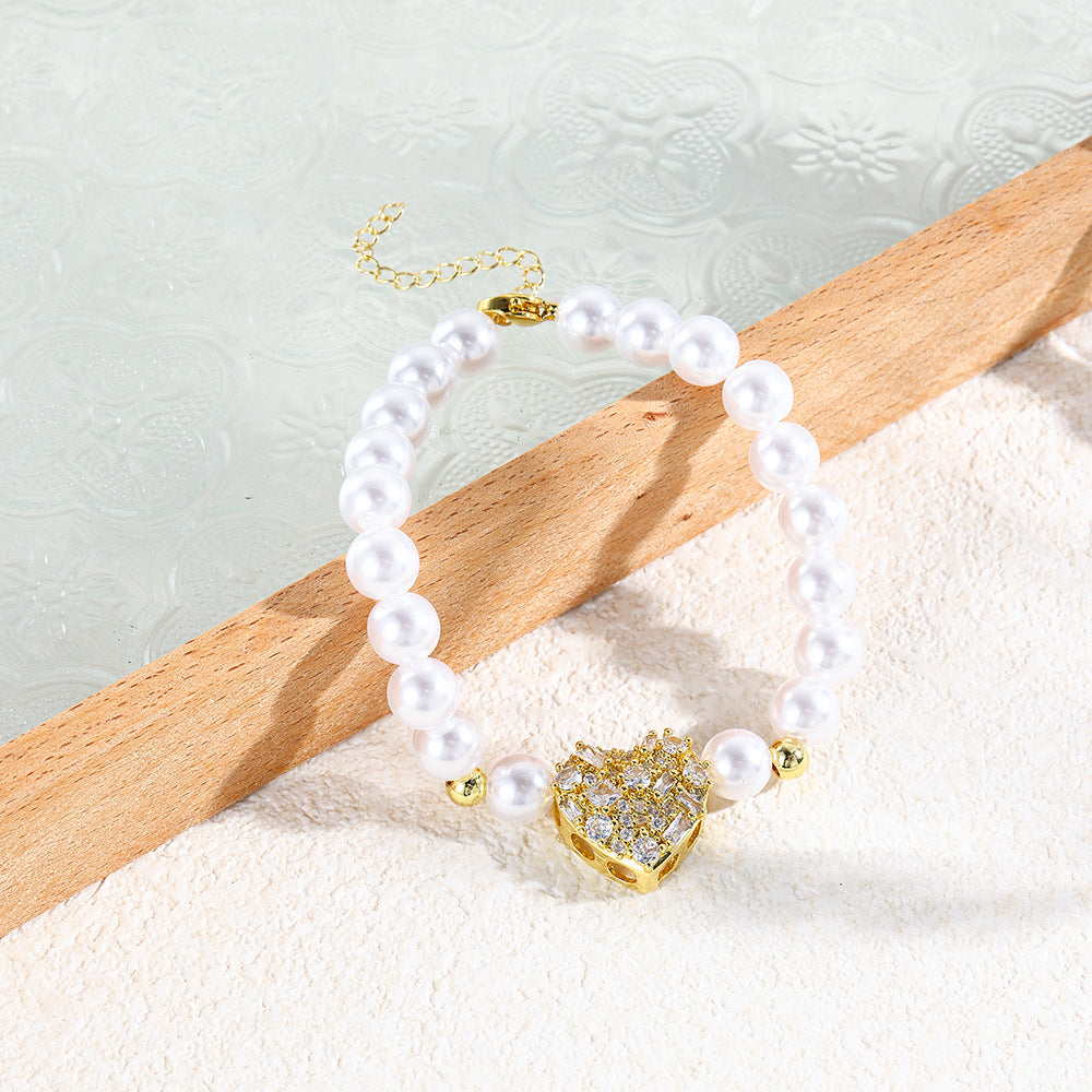 Wholesale plated 18K love zircon  pearl bracelet