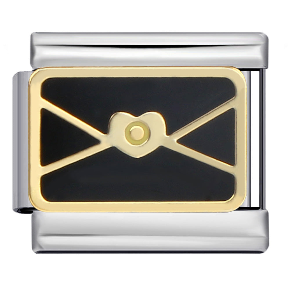 Wholesale Italian Charm Bracelet 9mm DIY Splicing Removable Black Gold Plated Oil Drop Cartoon Stainless Steel Composable Bracelet