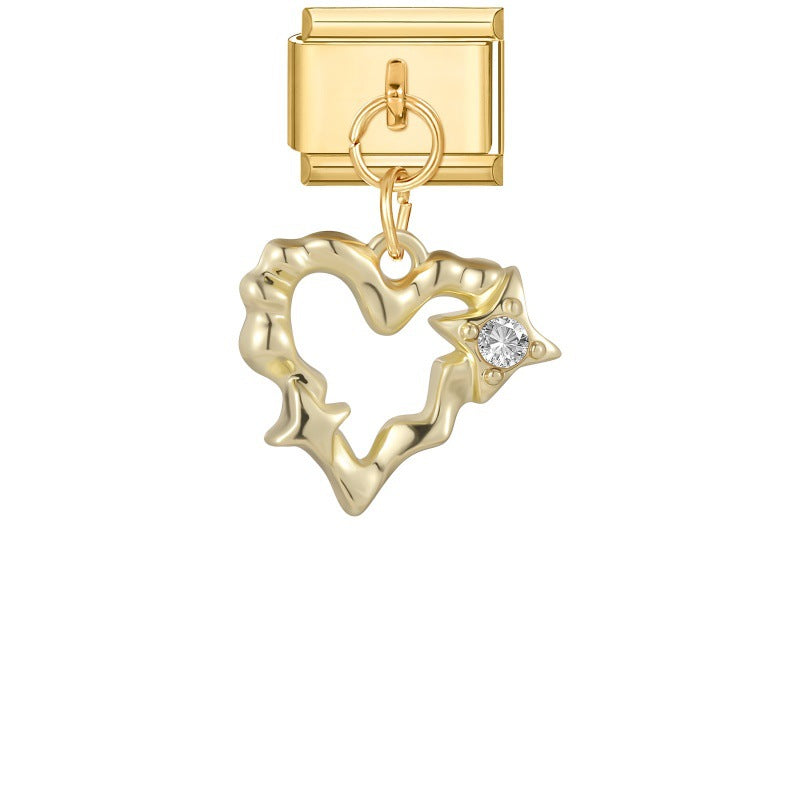 Wholesale Stainless Steel DIY Charm Bracelet Pendant with Gold Heart and Flowers Jewelry Accessory