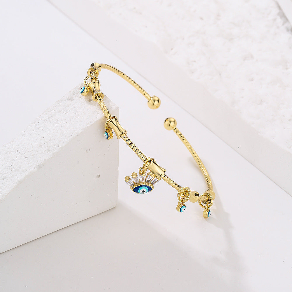 Wholesale Copper Plated 18K Gold Zircon Evil Eye Thin Bracelet