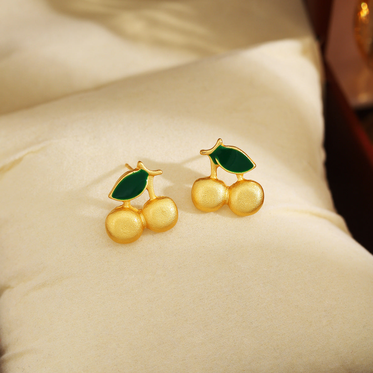 Wholesale Silver Needle Gold Cherry Earrings