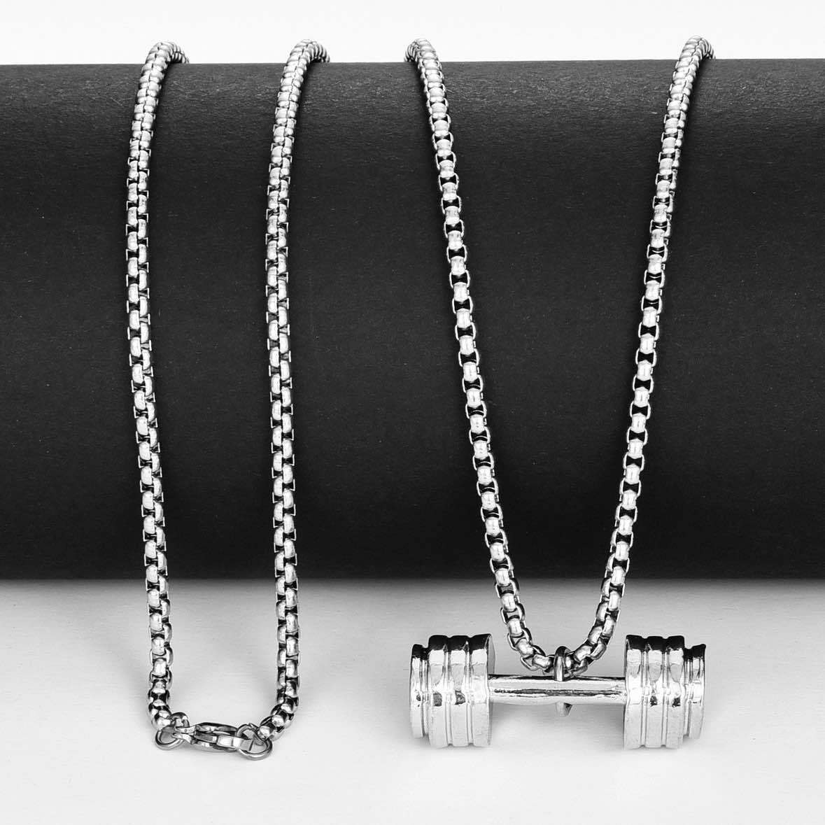 Wholesale Electroplated Zinc Alloy Fitness Dumbbell Pendant Necklace Men' s Weightlifting Sports Jewelry Accessory