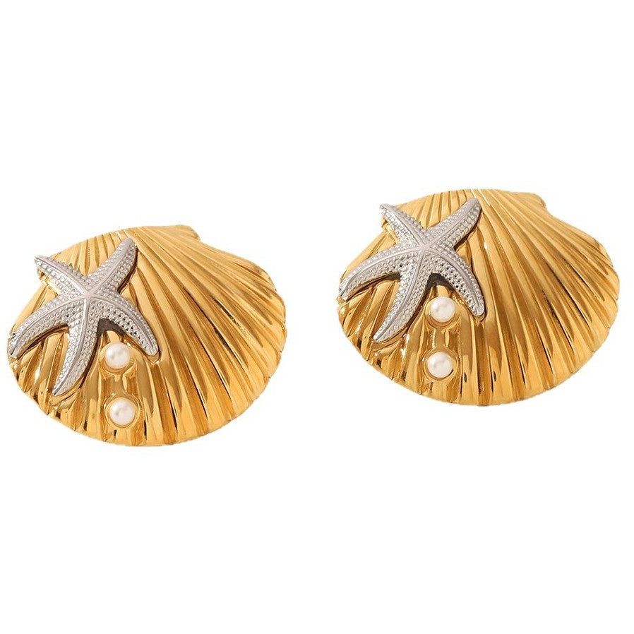 Wholesale 18K Gold Stainless Steel Earrings Ocean Style Series Starfish Fashion Light Luxury  Earrings