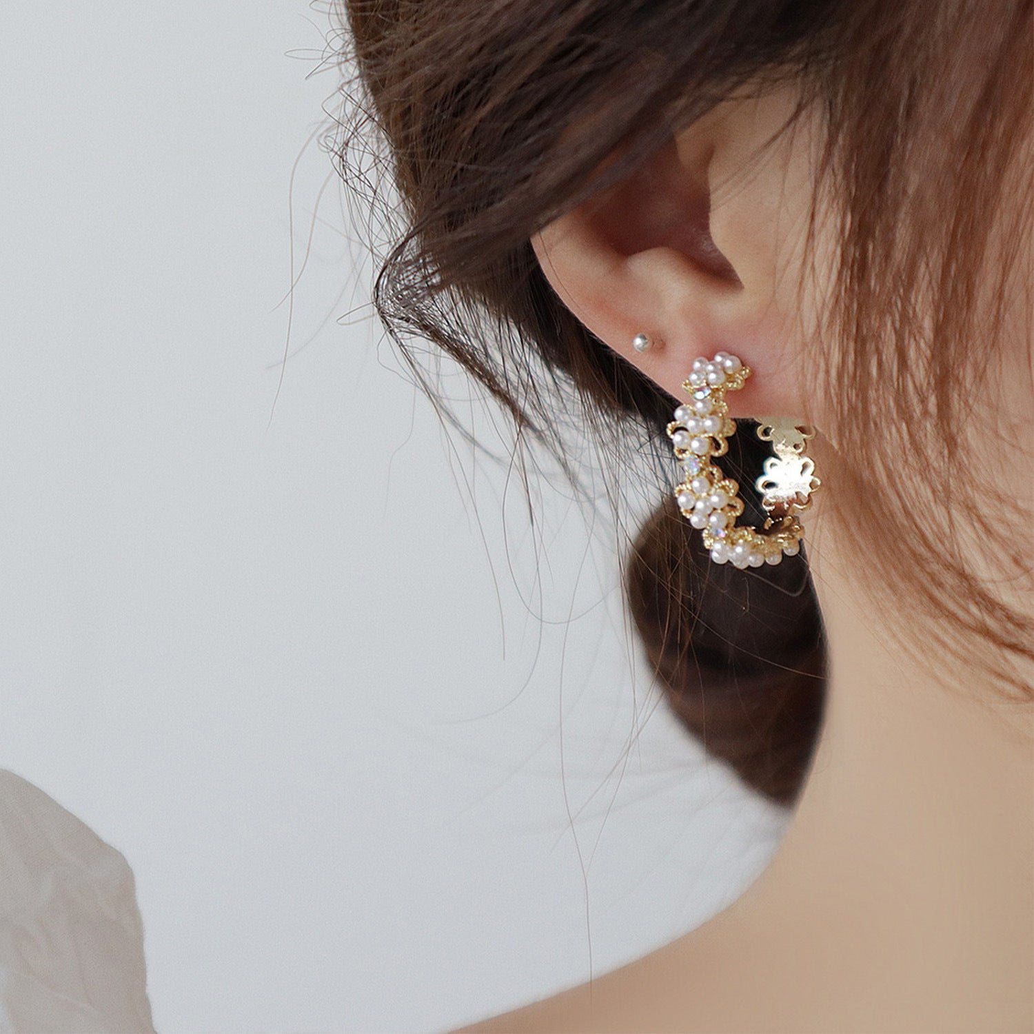 Wholesale S925 silver needle earrings fashion flower zircon Pearl Crystal ear studs earrings
