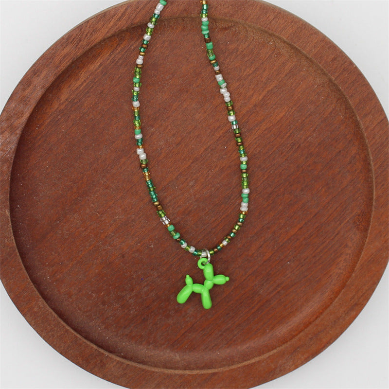 Wholesale cartoon puppy pendant macaron candy color  rice beads beaded necklace