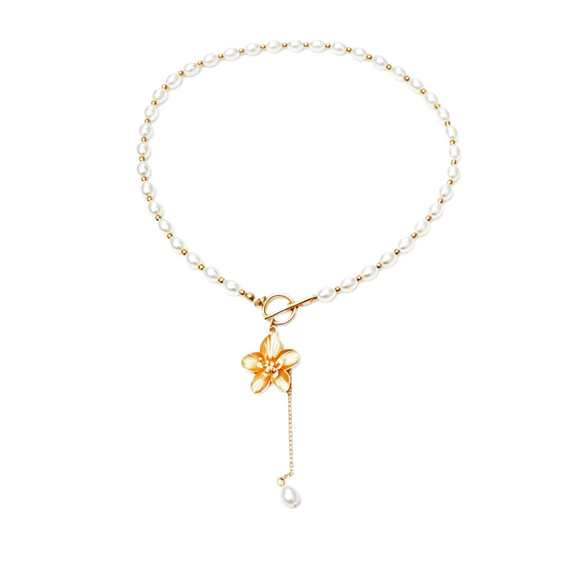 Wholesale Fashion Flower Pendant Pearl Beaded Necklace and Earring Set Gold for Party Gift Boutique