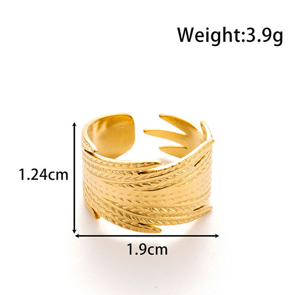 Wholesale Metal Advanced Sense Ginkgo Leaf Opening Titanium Steel Ring