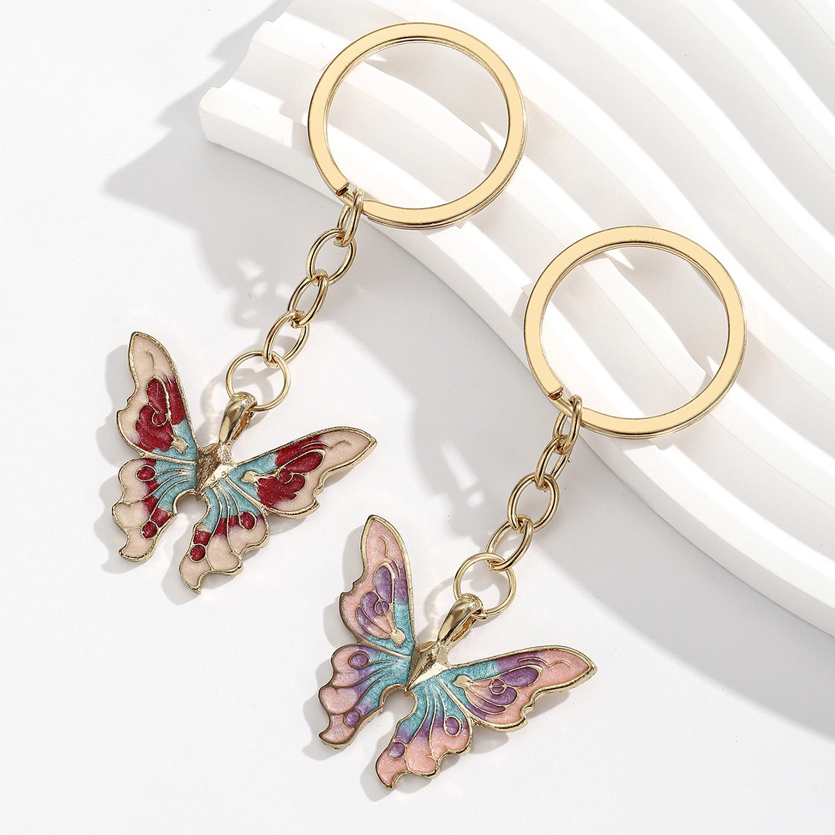 Wholesale Colorful alloy oil dripping butterfly keychain