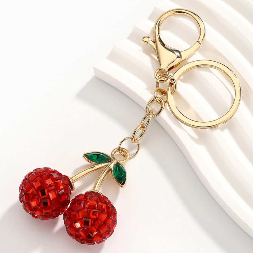 Wholesale Multicolored diamond-encrusted cherry keychain pendant
