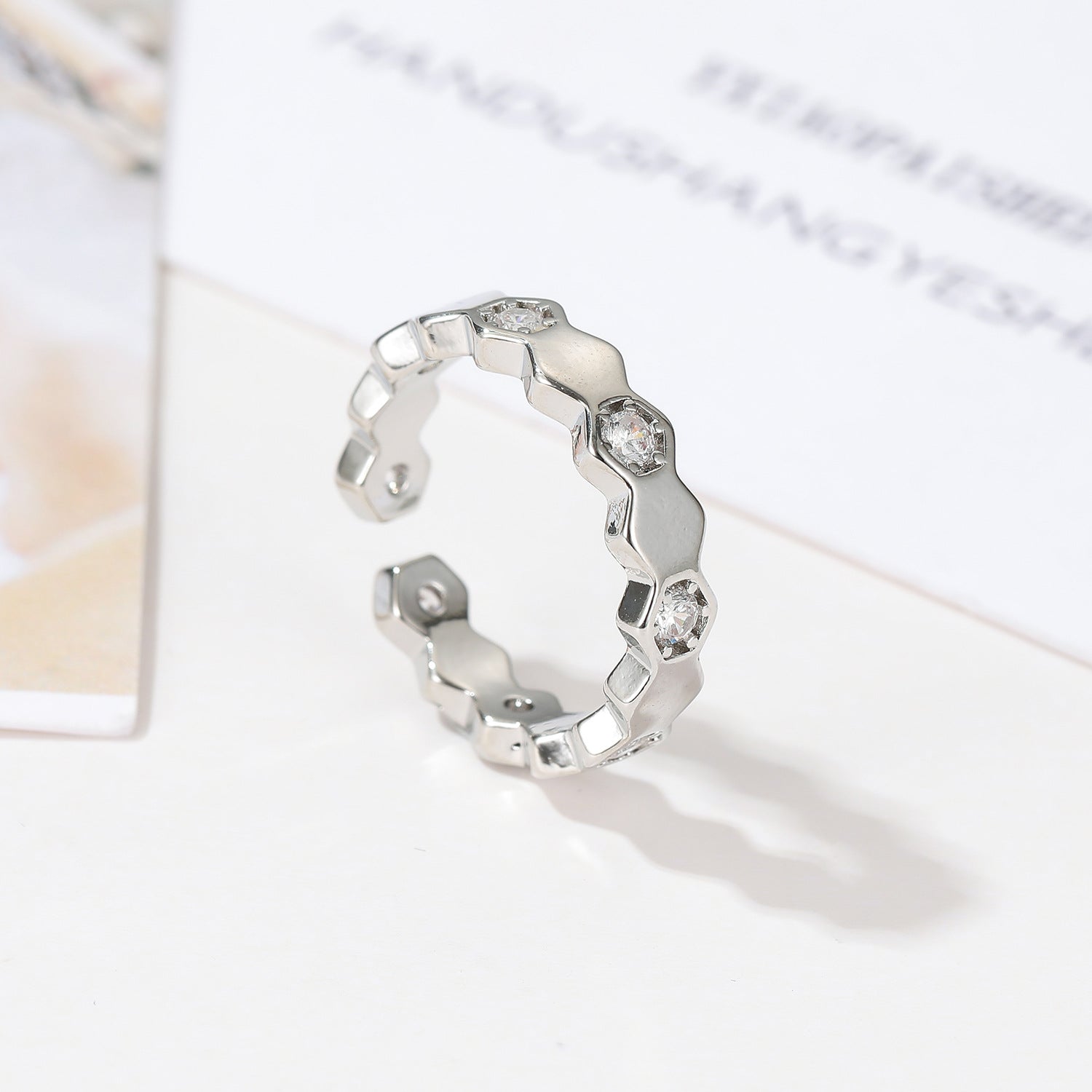 Wholesale Honeycomb Ring Honeycomb Rhombic Diamond Stacked Adjustable Ring