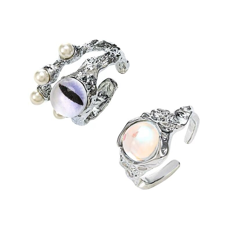 Wholesale metal double cat's eye pearl ring