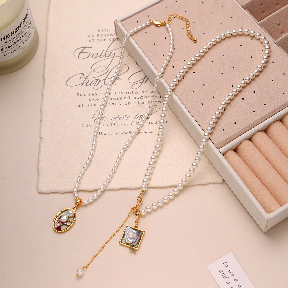 Wholesale Middle  Oil Painting Pearl Necklace Light Luxury Necklace