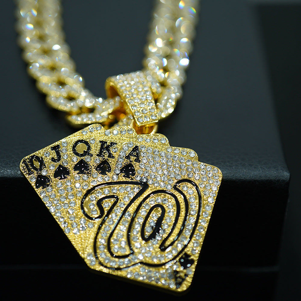 Wholesale Water Drop Oil Poker Full Diamond Cuban Chain Men's Necklace