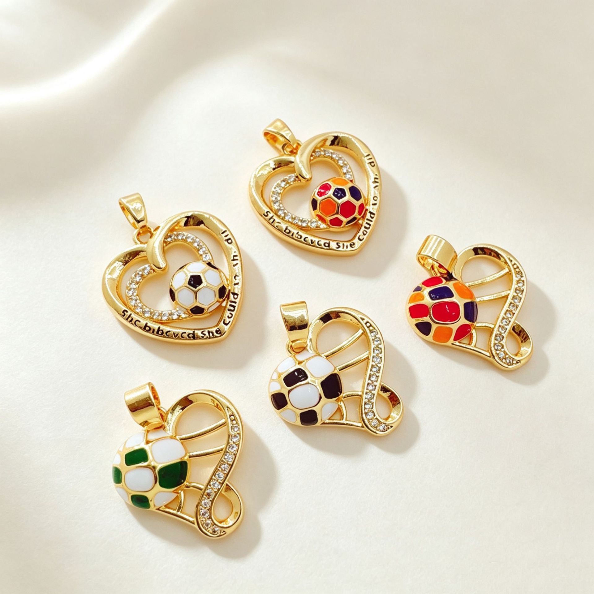 Wholesale World Cup Soccer Heart shaped Hollow Pendant